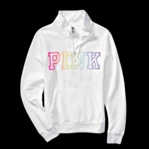 VS PINK Neon Rainbow Logo Quarter-Zip NWT